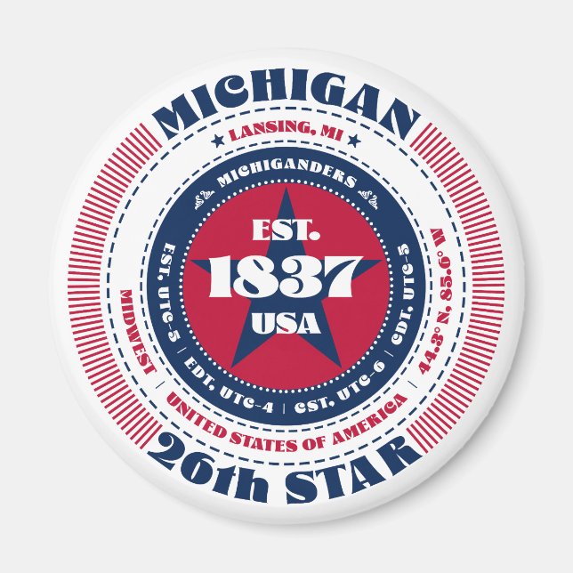 Michigan Circle Typografy Souvenir Magnet (Vorne)