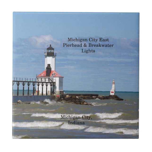 Michigan City East Pier & Breakwater Lights Fliese (Vorderseite)