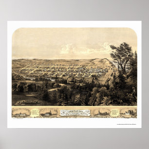 Michigan City, IN Panorama Karte - 1869a Poster