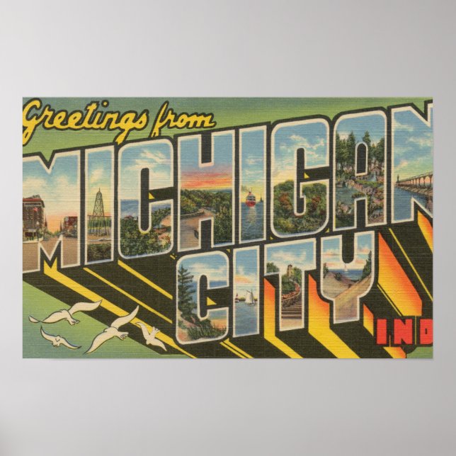 Michigan City, Indiana - Große Buchstabenszenen Poster (Vorne)
