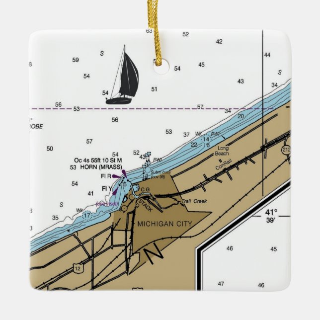 Michigan City Indiana Nautical Chart Keramikornament (Vorderseite)