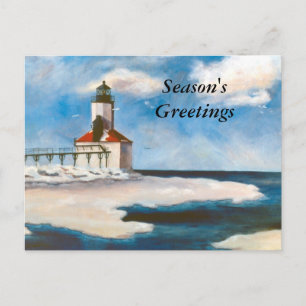 Michigan City Light Season's Greetings Postcard Feiertagspostkarte