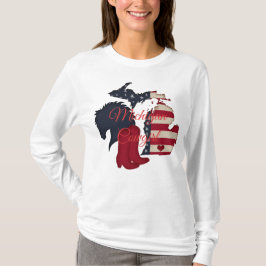 Michigan Cowgirl | Patriotic Michigan Horse Boots T-Shirt