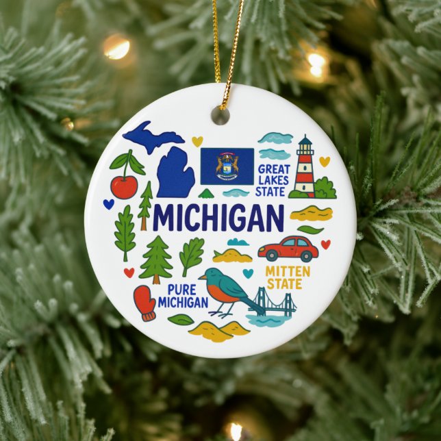 Michigan Custom Family Trip Christmas Keramik Ornament (Baum)