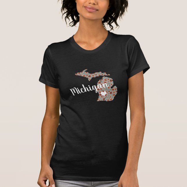 Michigan der Mitten-Staat mit Poppy-Blumendruck T-Shirt (Vorderseite)
