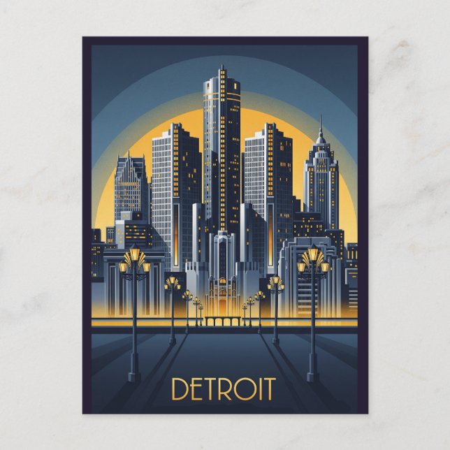 Michigan Detroit Art Deco Style Postkarte (Vorderseite)