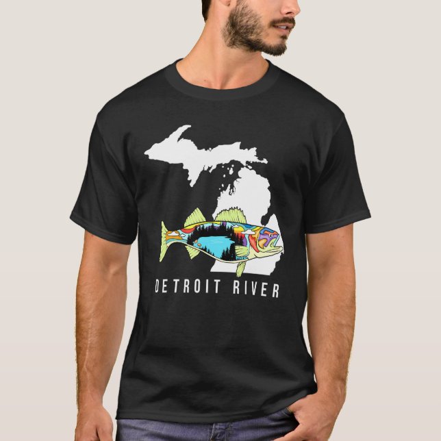 Michigan Detroit River Walleye Fischen Süßwasser T-Shirt (Vorderseite)