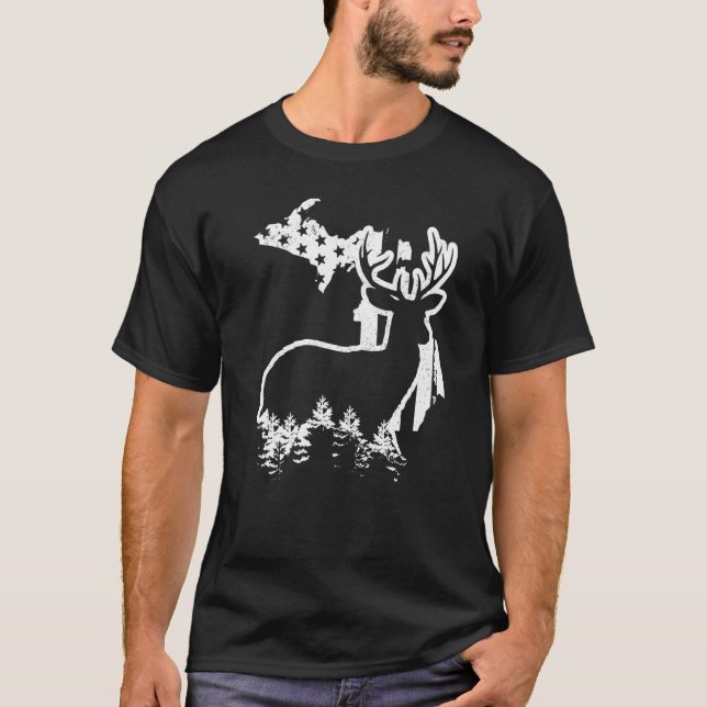 Michigan Elk Junting Staat Map US Flag Patriotic H T-Shirt (Vorderseite)