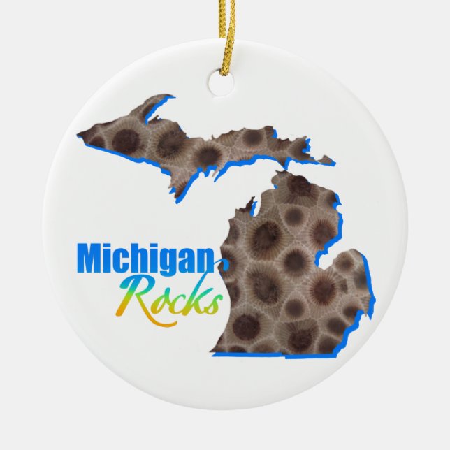 Michigan Felsen | Petoskey-Steinmuster Keramik Ornament (Vorne)