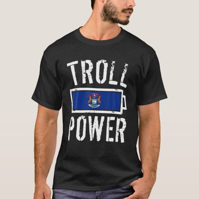 Michigan Flag Troll Power Akku Proud T-Shirt T Shi (Vorderseite)