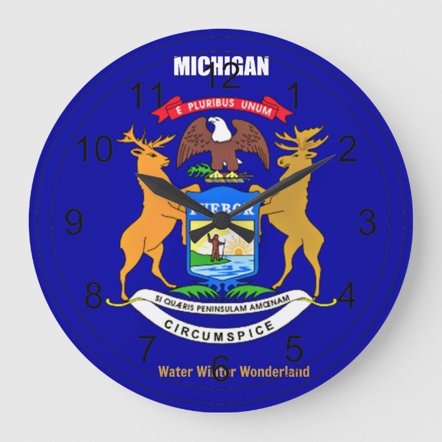 Michigan-Flagge und Slogan Große Wanduhr (Vorderseite)