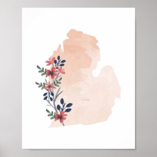 Michigan Floral Watercolor Staat Poster