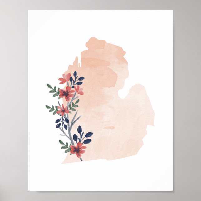 Michigan Floral Watercolor Staat Poster (Vorne)