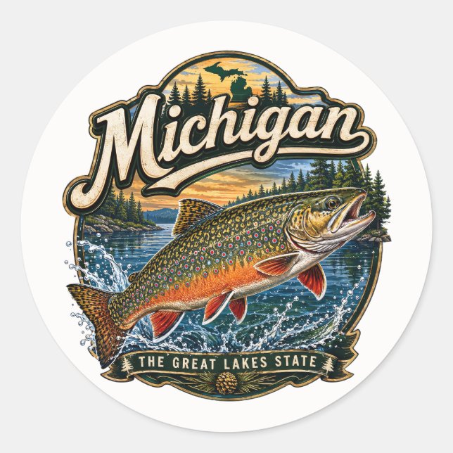 Michigan Forelle Große Seen Runder Aufkleber (Vorderseite)