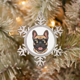 Michigan Französische Bulldogge mit Sonnenbrille Schneeflocken Zinn-Ornament
