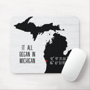 Michigan GPS Koordinaten mit Herz Mousepad