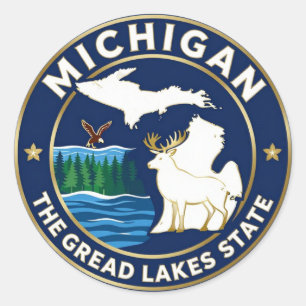 MICHIGAN Great Lakes State Erbe Runder Aufkleber
