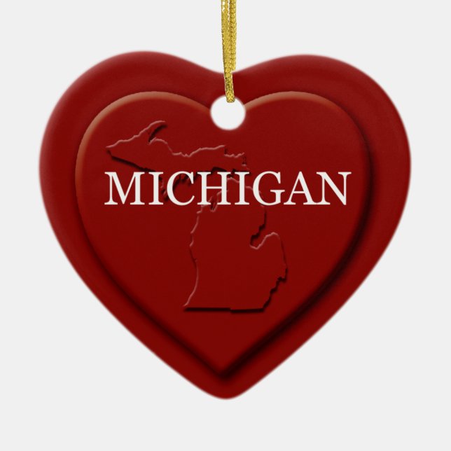 Michigan Heart Map Weihnachtsdekoration Keramik Ornament (Vorne)