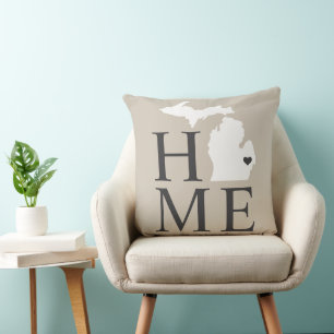 Michigan Home Beige Weißer State Herz Kissen