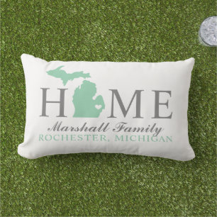 Michigan Home Mint State Gray Familienmonogramm Kissen Für Draußen