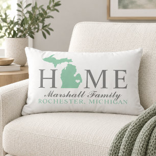 Michigan Home Mint State Gray Familienmonogramm Lendenkissen
