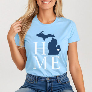 Michigan Home Navy Blau Benutzerdefinierter Herzst T-Shirt