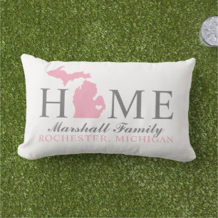 Michigan Home Pink State Grau Familienmonogramm Kissen Für Draußen