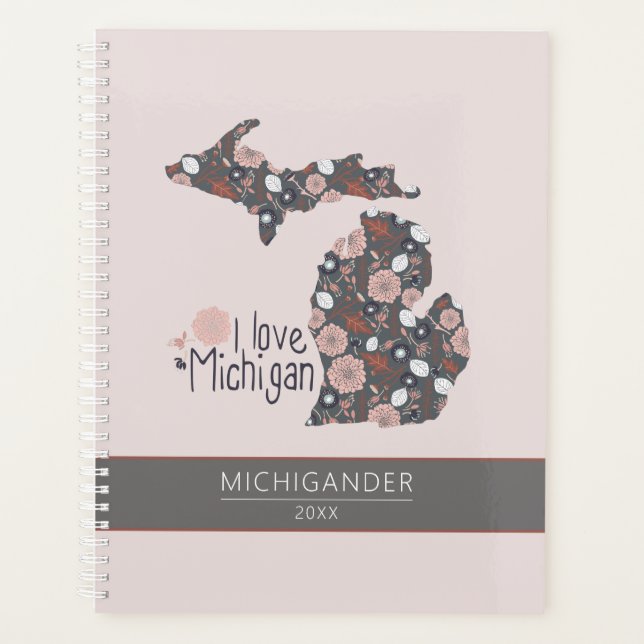 Michigan I Liebe Pink Brown Muster Floral Planer (Vorderseite)