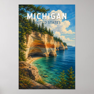 Michigan Illustration Reise Kunst Vintage Poster