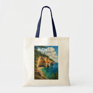 Michigan Illustration Reise Kunst Vintage Tragetasche