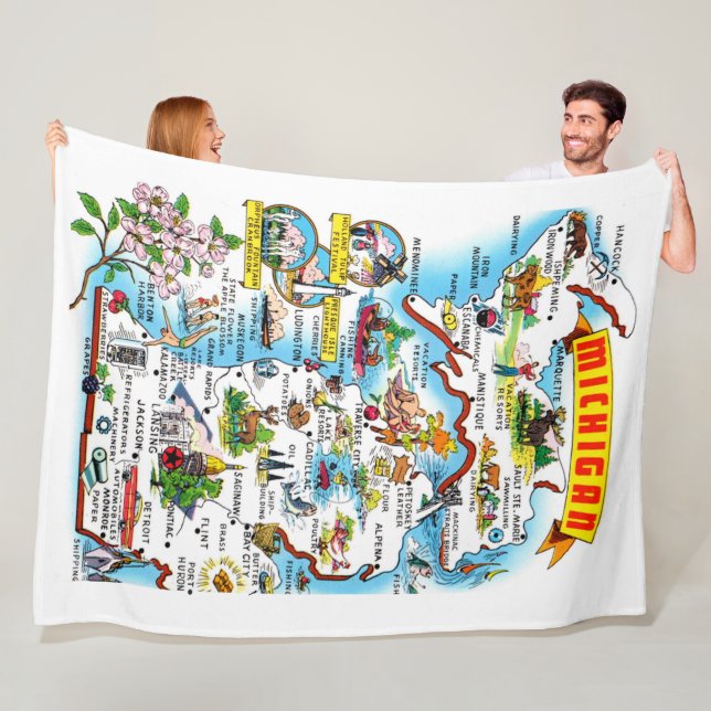 Michigan illustrierte Karte Fleece-Decke Fleecedecke (Beispiel)