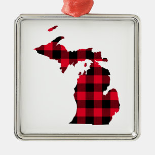 Michigan in Rot und Schwarz Büffel Karo Ornament Aus Metall
