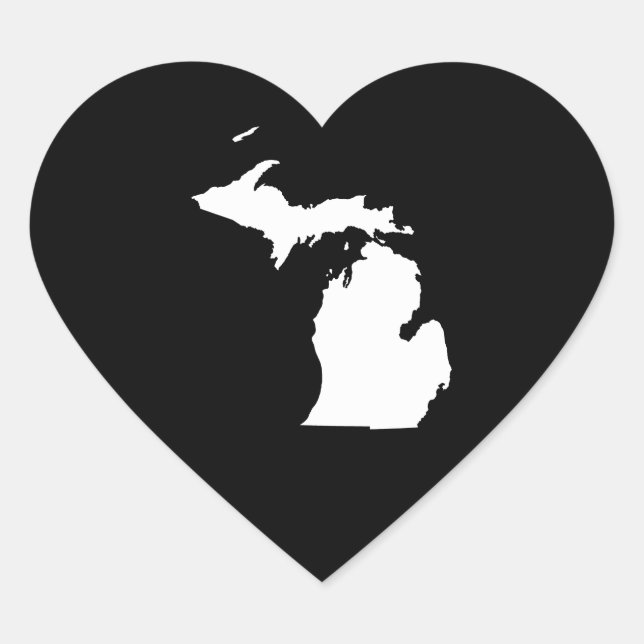 Michigan in Weiß und Schwarz Herz-Aufkleber (Vorderseite)