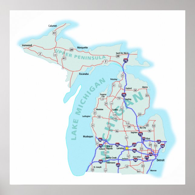 Michigan Interstate Map Print Poster (Vorne)