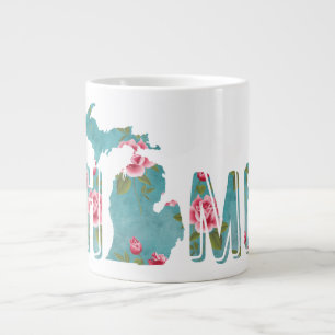 Michigan ist Zuhause   Rosa Vintage Rose und Aqua Jumbo-Tasse