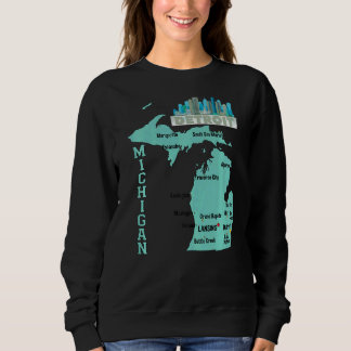 Michigan Karte der wichtigsten Städte mit City Sky Sweatshirt