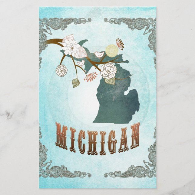 Michigan-Karte mit hübschen Vögeln (Vorderseite)