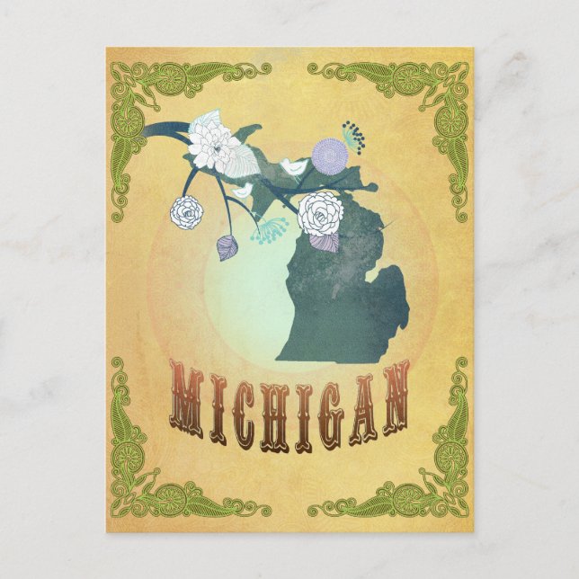 Michigan-Karte mit hübschen Vögeln Postkarte (Vorderseite)