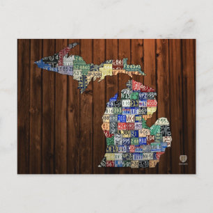 Michigan-Kennzeichenkarte der Countys auf Holz Postkarte
