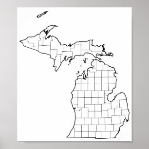 Michigan Landkreises Blank Kontur Map Poster