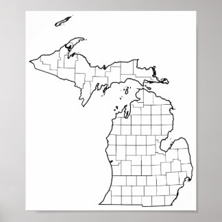 Michigan Landkreises Blank Kontur Map Poster