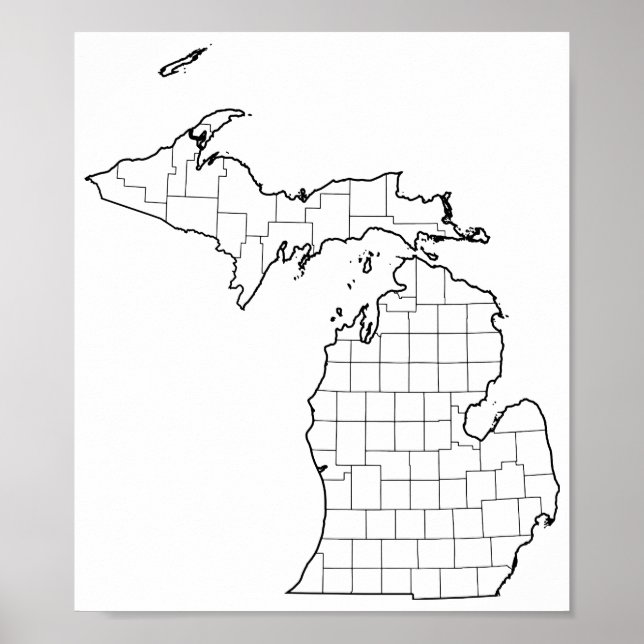Michigan Landkreises Blank Kontur Map Poster (Vorne)