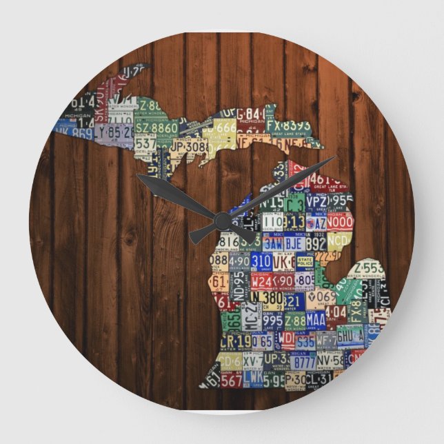 Michigan Landkreises License Plate Map Clock Große Wanduhr (Vorderseite)