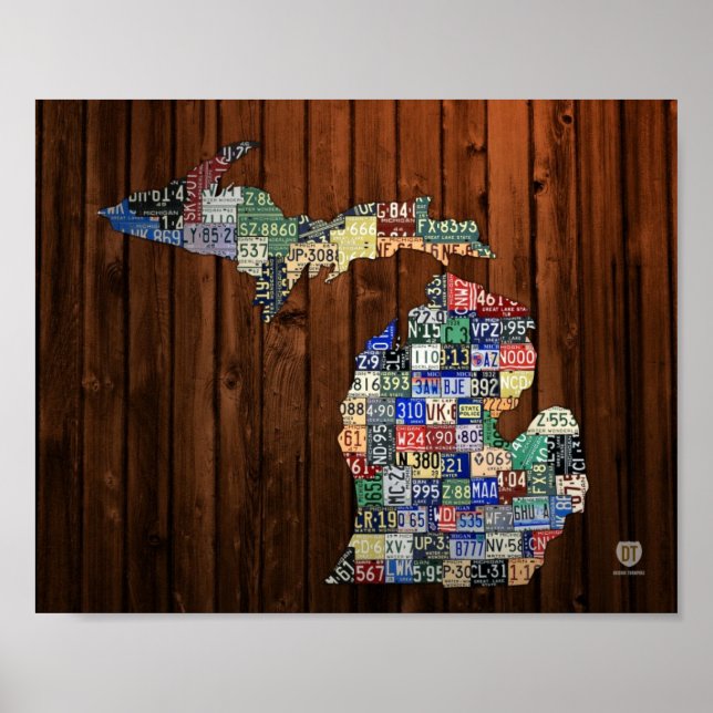 Michigan Landkreises Vintage Lizenzfläche Karte 8  Poster (Vorne)
