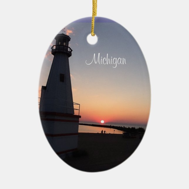 Michigan-Leuchtturm-Verzierung Keramik Ornament (Vorne)