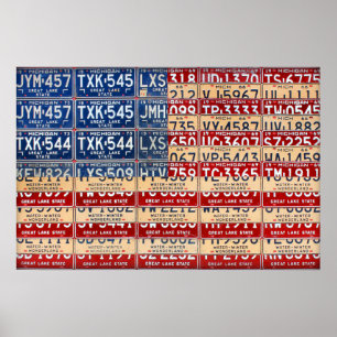 Michigan License Plate American Flag Art Poster