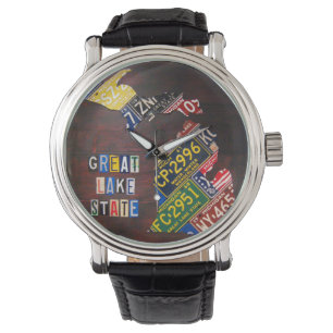 Michigan License Plate Map Art Wrist Watch Armbanduhr