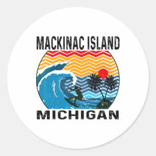 Michigan Mackinac Island Surfbrett Surfen  Runder Aufkleber