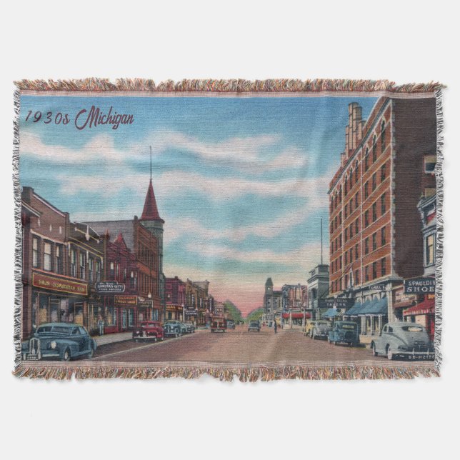 Michigan Main Street Throw Blanket aus den 1930er  Decke (Vorderseite)