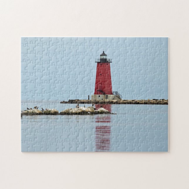 Michigan Manistique Red Lighthouse Foto Puzzle (Horizontal)